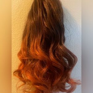 Ombre Brown and Orange Wavy pony Hair Extension